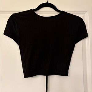 Black Ribbed Open Back Women's Top